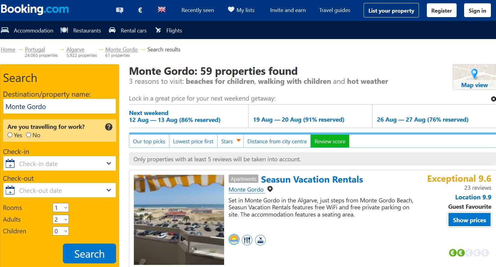 Booking rating Aug 2017